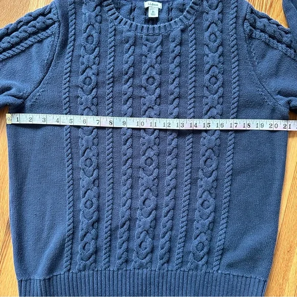 L.L.Bean Women’s XL Navy Blue Double L Cable Knit Sweater 100% Cotton Fisherman - Picture 5 of 14